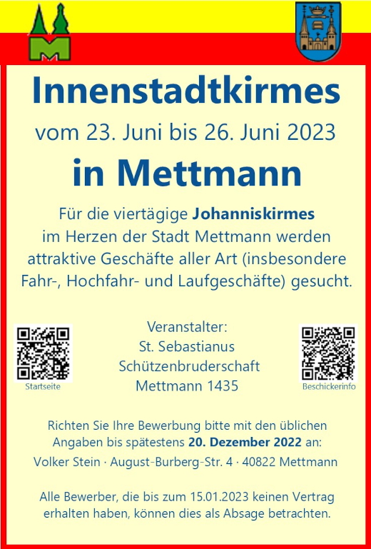 Ausscheibung für die Johanniskirmes in Mettmann 2023